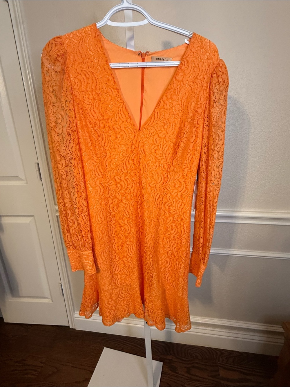 Bailey 44 Bright Orange Lace Long-Sleeve V-Neck Dress